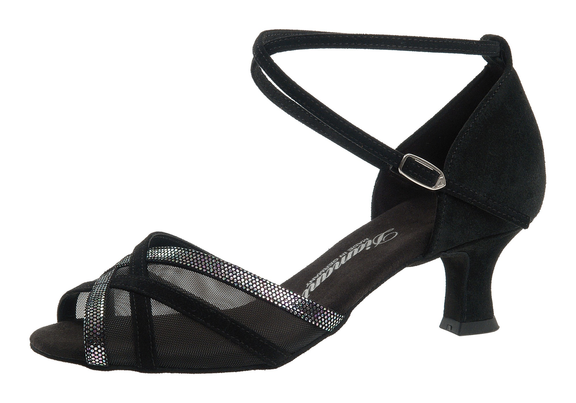 Diamant Damen Tanzschuh Latein 035 064 139 Schwarz Velourleder Schwarz Silber Puntino Leder