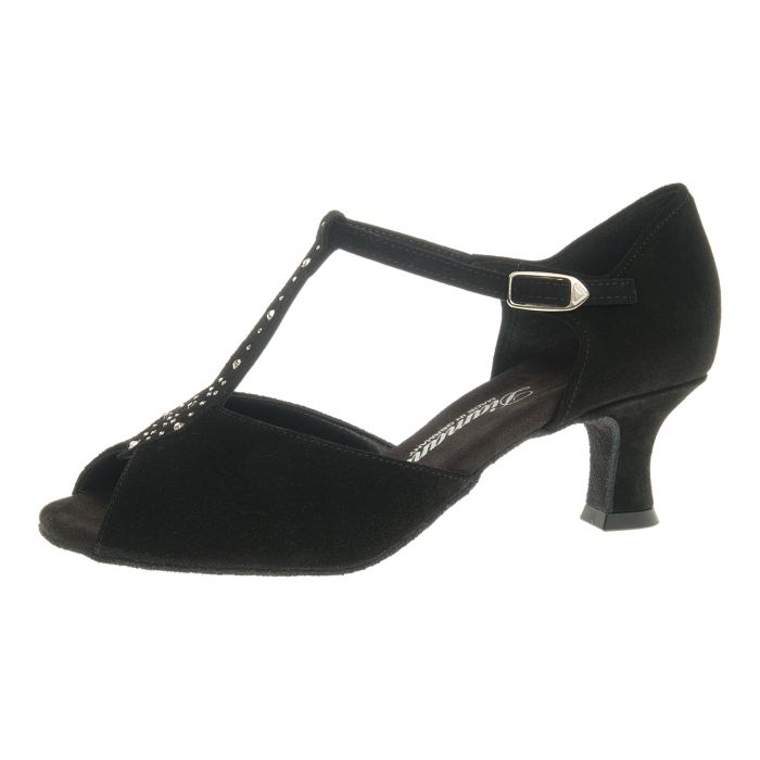 Diamant Damen Tanzschuh Latein 010-064-101 schwarz Velourleder mit Strass am Steg