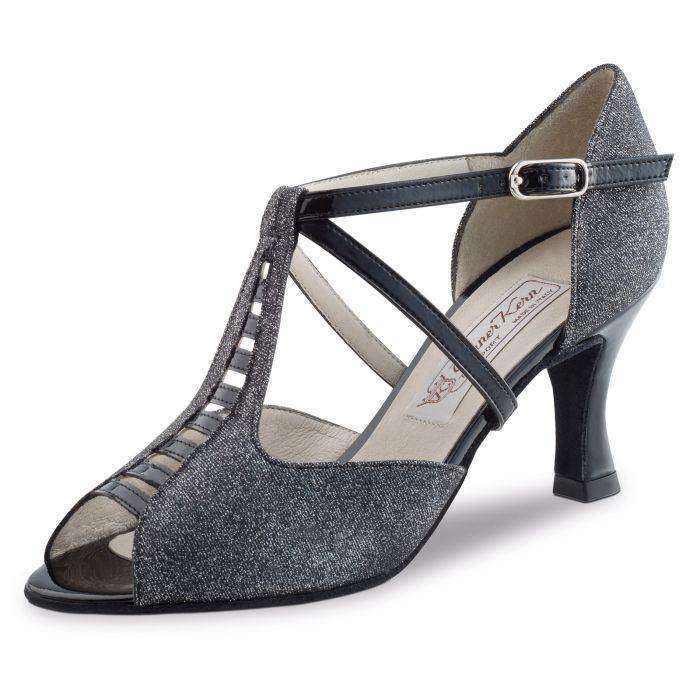 Werner Kern Damen Tanzschuh Holly 6,5 Brokat schwarz/silber Lack schwarz